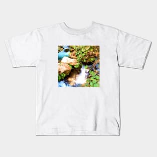 An island of paradise. river, flow, water, turquoise, navy, blue, vegetation, paradise, island, summer, beach, adventure, foam, Kids T-Shirt